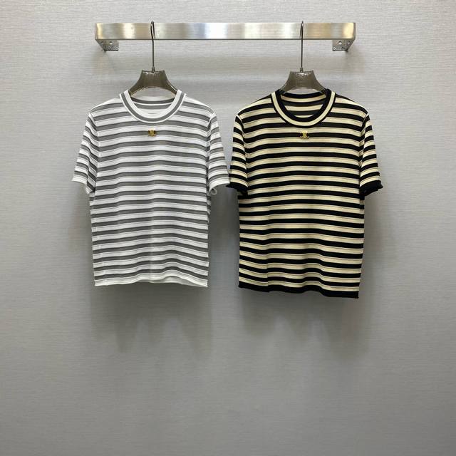 Ce*25Ss 精致圆领金属扣点缀休闲经典条纹图案上衣 ，高级面料，颜色:图片2色，面料：桑蚕丝天丝面料 Smlxl P270