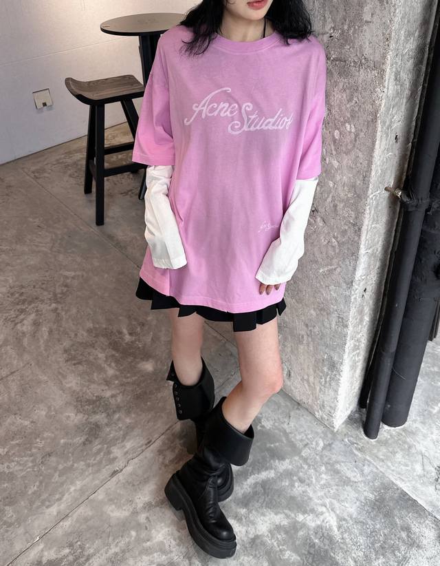 P360Acne｜新款T恤，磨毛棉面料柔软舒适轻薄修身，撞色假两件设计感十足，宽松版型男女同款，尺码Sml