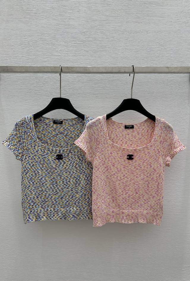 P220Ch家 早春新款 彩色方领针织短袖 颜色：粉色 紫色 尺码：36.38.40