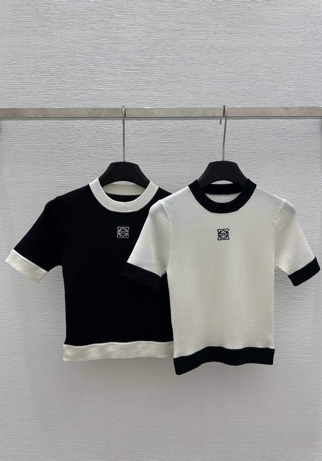 P250Lo家 早春新款 圆领拼色刺绣针织短袖 颜色：白色 黑色 尺码：36.38.40