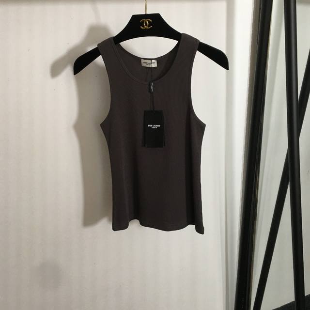 P120款号20250160 Ysl*新款 简约Logo刺绣坑条纹修身百搭纯棉背心，灰色，Sml， S码；胸围62，长53