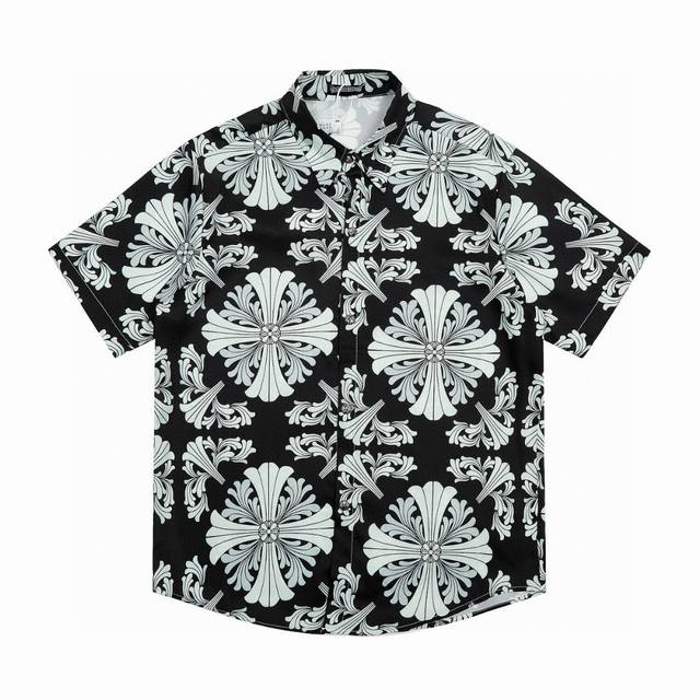 110包邮 chrome Hearts Ch 克罗心速干十字架沙滩短袖衬衫 正确配置 市场最高版本 2025克罗心正品包装 原版开模 定制五金 辅料 实物超有质