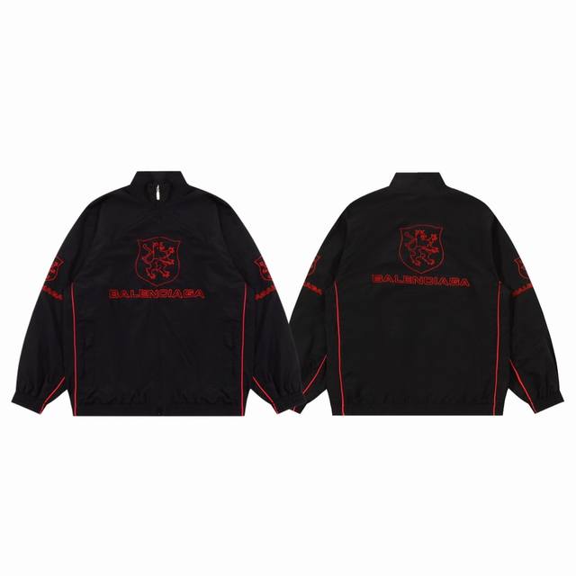 210包邮 balenciaga 巴黎世家 25Ss 曼巴联名正反刺绣 Logo 情侣立领冲锋衣夹克外套-顶级代购版本 color：黑色 size：S M L
