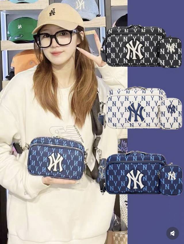 120包邮 原单高版本 mlb专柜同款二合一满版老花复古相机包，子母包 斜挎包Ny刺绣系列绝对经典 刺绣饱满精致 客供面料辅料一应俱全 真正的好货 双层设计 内