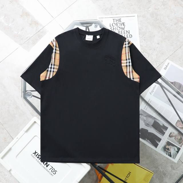 上新130【纯原臻品 顶级复刻】 - Burberry/巴宝莉·浮雕压印战马拼接袖休闲圆领短袖T恤 - 款号：3316 - 颜色：黑色 白色 - 购入原版开模打