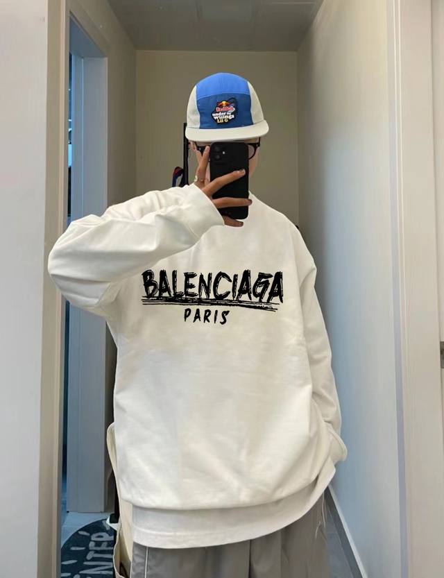 110 balenciaga巴黎世家Paris系列泼墨涂鸦春季圆领卫衣 原版面料高版本高品质 网红明星同款 优选新疆华棉面料 Pu直喷印花Logo工艺 定制定染