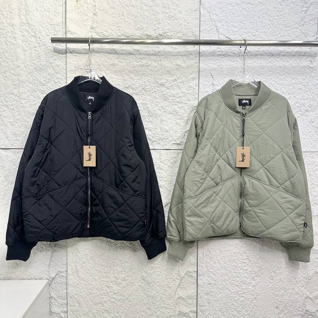 230 stussy 斯图西 Ball Quilted Liner Jacket 黑8毛巾绣+ 绗缝 棒球领 棉服夹克 外套 男女同款 情侣款 -面料：原版一比