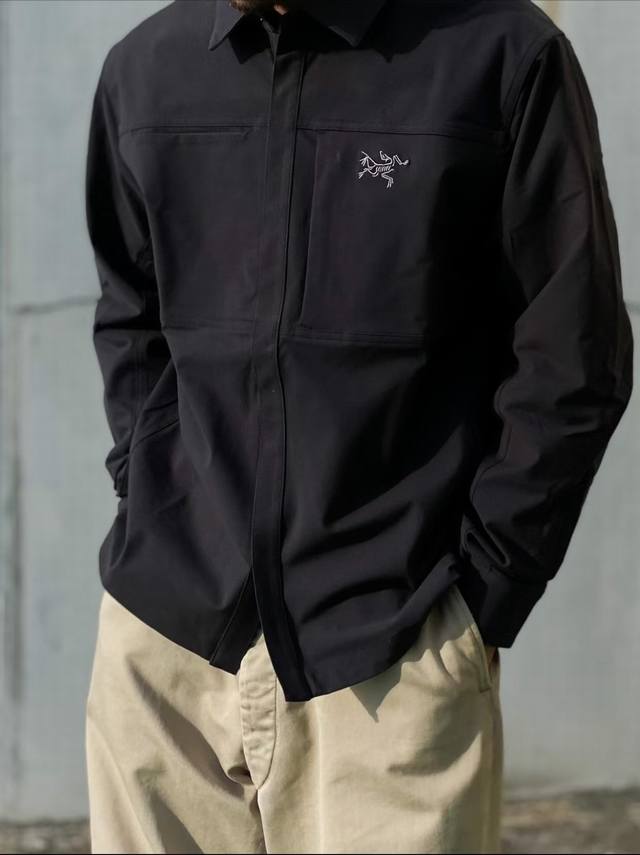 230 arcteryx始祖鸟 Cronin Cotton Overshirt 弹力防风防雨纯色小Logo翻领衬衫夹克外套 - 材质成分：采用61%棉、29%尼