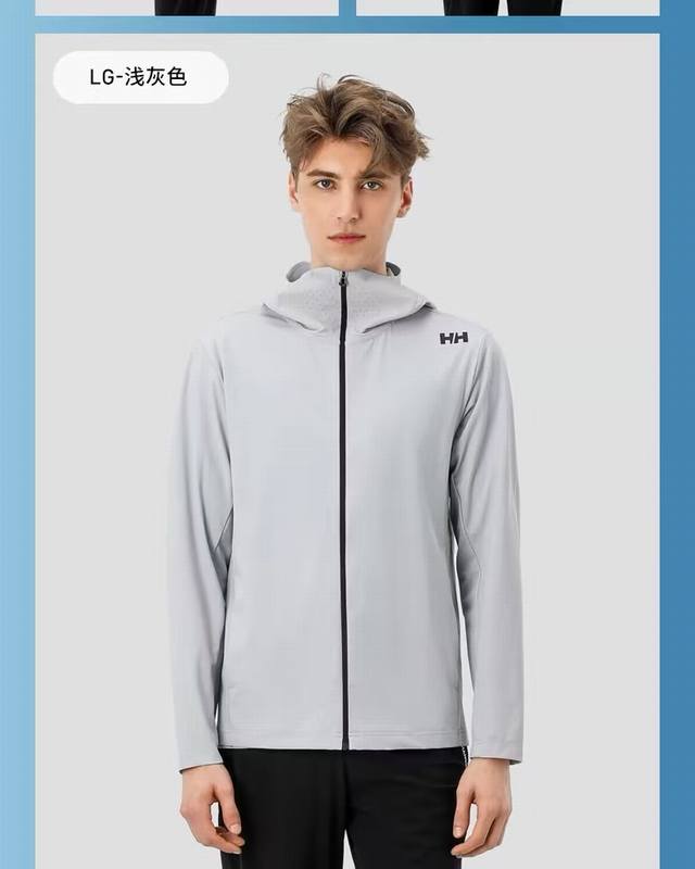 190 hellyhansen/Hh25夏季新款男款Upf150+防晒凉感户外追光防晒衣 :四面弹针织面料，面料滑溜溜的，运动速干不黏肤，气孔透汽面料，舒适透汽