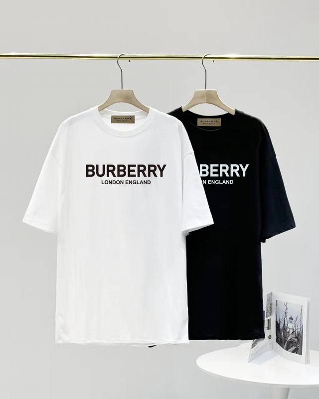 特价50 burberry/巴宝莉男女印花字母T恤 经典休闲短袖体恤 颜色:黑色 白色 尺码:S~3Xl