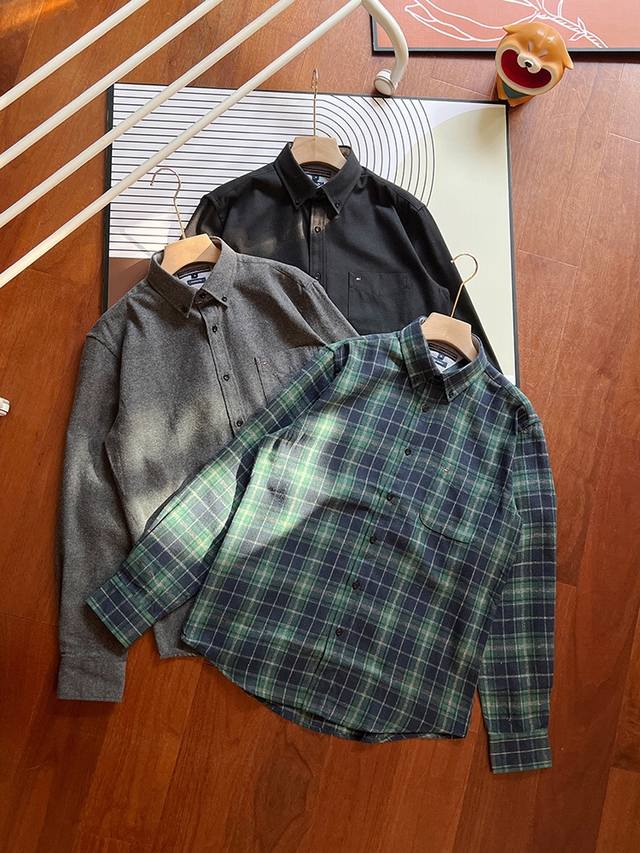 p140，报单款号11041。 出口老美尾货，纯原订单。客供磨毛工艺法兰绒面料！Tommy 24Fw 秋冬新款全新配色男士加厚衬衫！ 保暖黑科技！广东联泰代工出