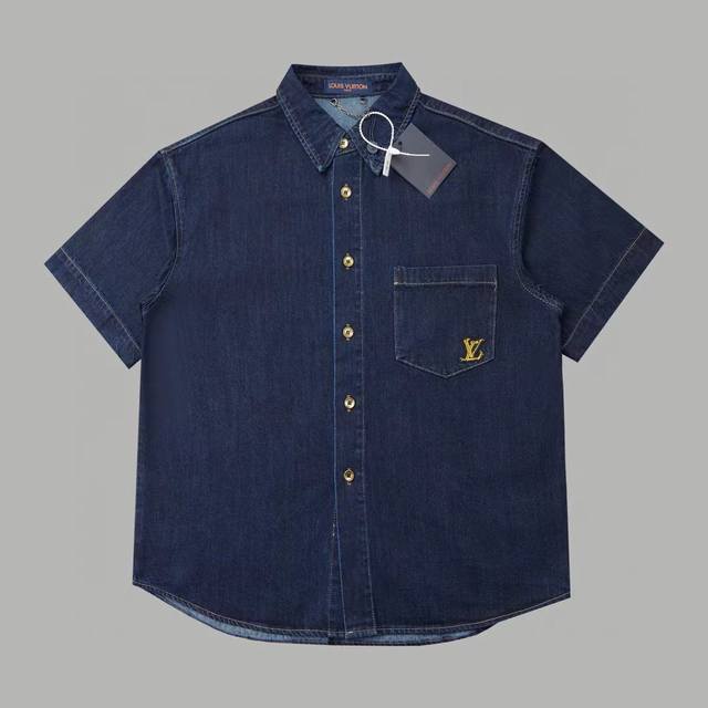 190（顶级复刻） louis Vuitton/路易威登夏季新款牛仔套装牛仔短袖衬衫 刺绣字母主题 官网同步 男女同款 原版复刻 随意对比 细节拉满 顶级复刻！