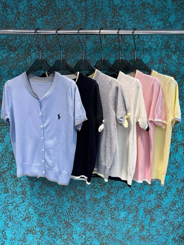 100 ralph Lauren 拉夫劳伦Rl小马刺绣假两件针织短袖 款号：25670103397 颜色：蓝色 黑色 灰色 白色 粉色 黄色 尺码：均码（80-