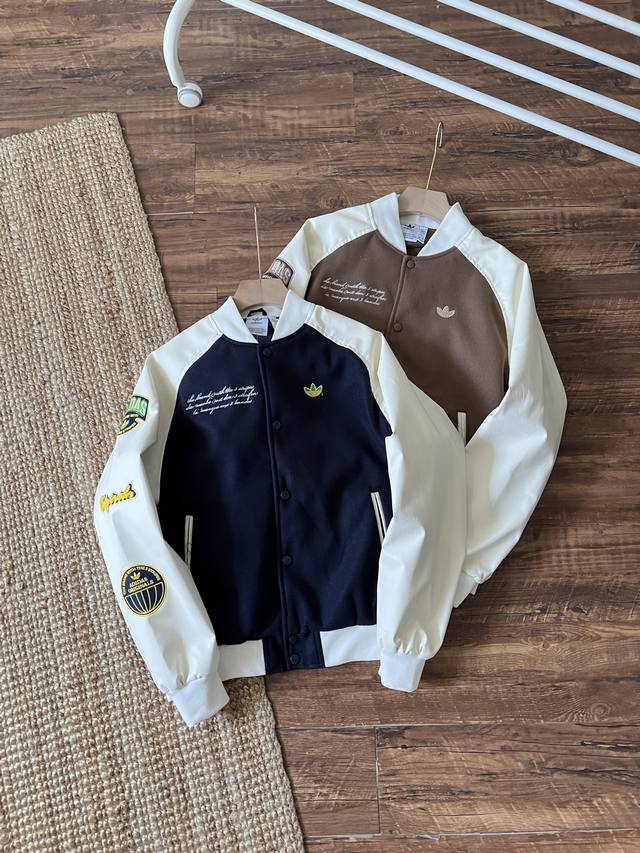 p180 adidas/三叶草多元素刺绣复古情侣款棒球夹克外套，山东威海代工，出韩国东大门柜台订单，情侣夹克外套！绣花采用多元素立体刺绣工艺定位标准，高达几十万