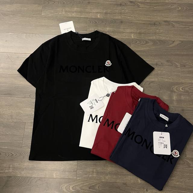 120 moncler 蒙口 经典字母徽章 Logo 印花情侣圆领短袖T恤-代购品质 color：白色 酒红 藏青 黑色 size：S M L Xl numbe