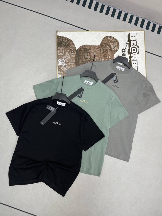 120顶级复刻 Stone Island石头岛Ss24Cleanft纯色后背发泡印花徽标印花圆领套头短袖T恤 面料：240G纯棉双纱面料 辅料：全套定制辅料，1