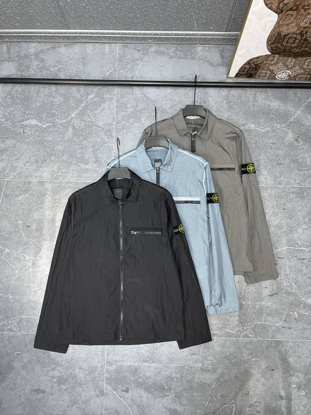 190，【原版复刻】石头岛Ss25 Stone Island Nylon Meta 系列金属尼龙长袖拉链胸带夹克 定制金属尼龙褶皱染色面料 复刻质感 辅料全定制