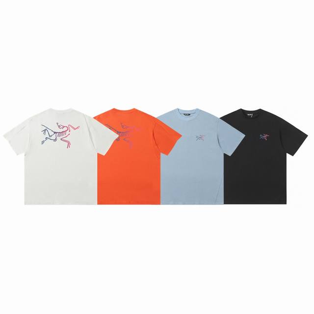 110包邮 arc'teryx 始祖鸟 24Ss Kragg Cotton 彩色彩标Logo字母印花情侣圆领休闲短袖T恤-顶级品质 coler：黑色 白色 蓝色