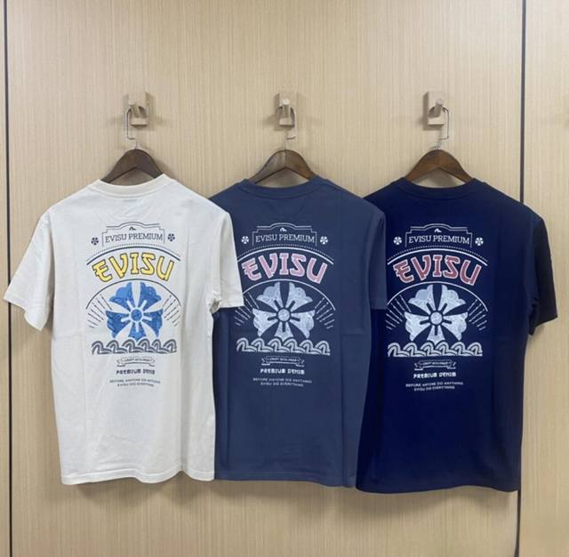 80 福神Evisu2025新款手刷式海鸥标志印花短袖T恤 （高克重280克全棉短袖不起球全棉透气）原版面料高版本高品质 网红明星同款 背后以不同形态展现Evi