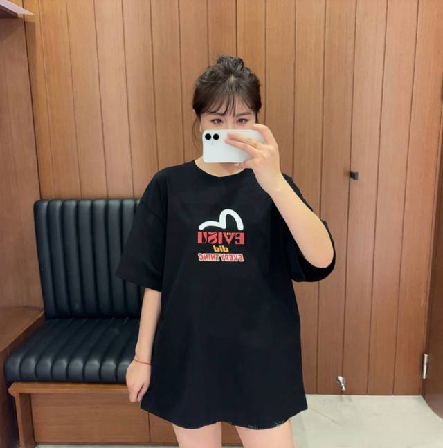 80 福神Evisu2025新款手刷式海鸥标志印花短袖T恤 （高克重280克全棉短袖不起球全棉透气）原版面料高版本高品质 网红明星同款 背后以不同形态展现Evi