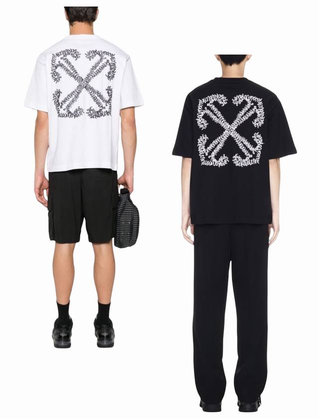 140# 2024Ss春夏新款 品牌：Off-White 刺绣不规则箭头款短袖T恤！ 颜色：黑色 白色 尺码：Xs-S-M-L（男女同款） 面料：采用定制260