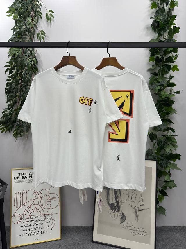 140# 2025Ss春夏新款 品牌：Off-White 蚂蚁箭头款短袖T恤！ 颜色：白色 尺码：S-M-L-Xl（男女同款） 面料：采用定制260克32织纯棉