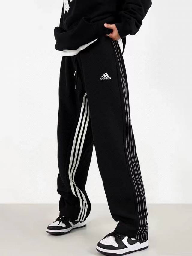 90 adidas阿迪达斯 三条杠休闲运动直筒垂感长裤情侣款 color: 黑色 Size: M-Xl m 腰围90 臀围118 裤长100 (Cm） l 腰围