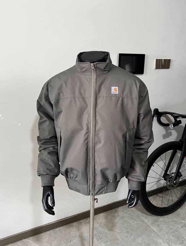 150 carhart卡哈特 升级品质顶级重磅绣标牛津布立领机能棒球夹克拉链双层短款外套情侣款 color: 碳灰色 Size: M-Xl m 肩宽55 胸围1