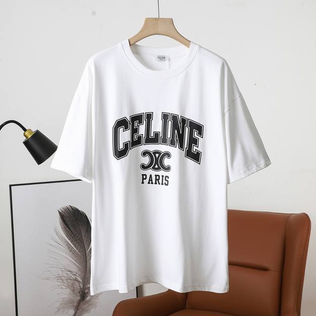 上新P130 顶级版本 赛琳Celin* 25Ss早春新款 字母印花短袖 轻奢主义 男女日常通勤穿搭必备单品 正确版本 欢迎对比 详细特征 · 320克100%