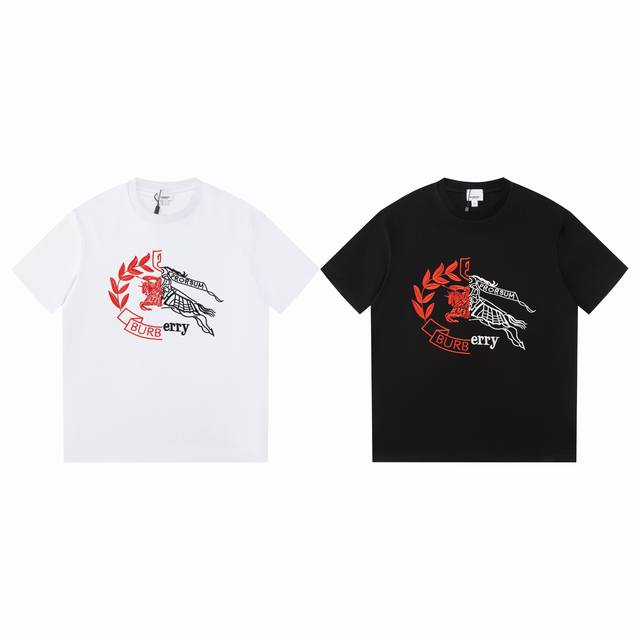120 burberry博柏利新品胸前战马刺绣字母Logo短袖T恤男女同款情侣短袖-顶级版本 采用进口百达灵万针绣花，既不失品牌的高级感，又带有一丝休闲气息，让