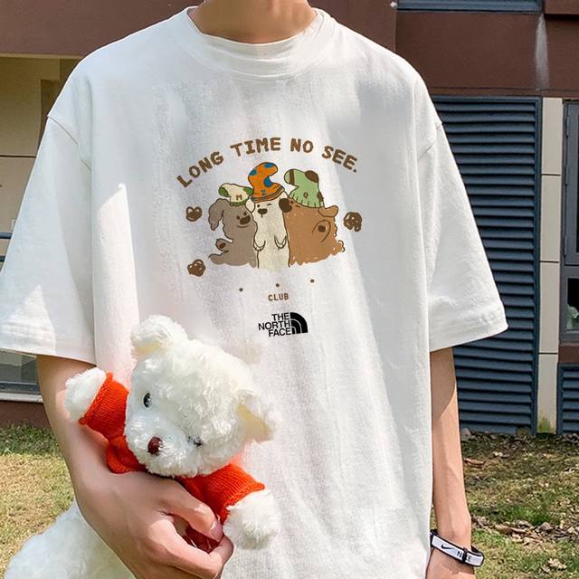 80包邮 【260G重磅纯棉】The North Face 北面 Tnf 三只小狗俱乐部 友谊万岁 “Long Time No See” 休闲宽松短袖T恤 男女
