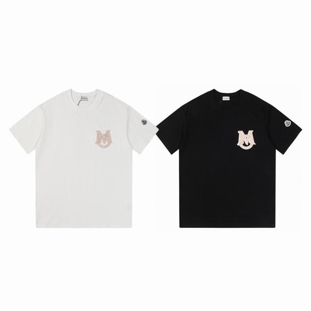 110包邮 moncler 蒙口 M 字母猫耳朵刺绣 Logo 情侣圆领短袖T恤-代购品质 color：白色 黑色 size：S M L Xl number ：
