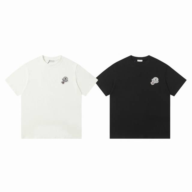 110包邮 moncler 蒙口 胸口子母双标刺绣 情侣圆领短袖T恤-代购品质 color：白色 黑色 size：S M L Xl number ：25869