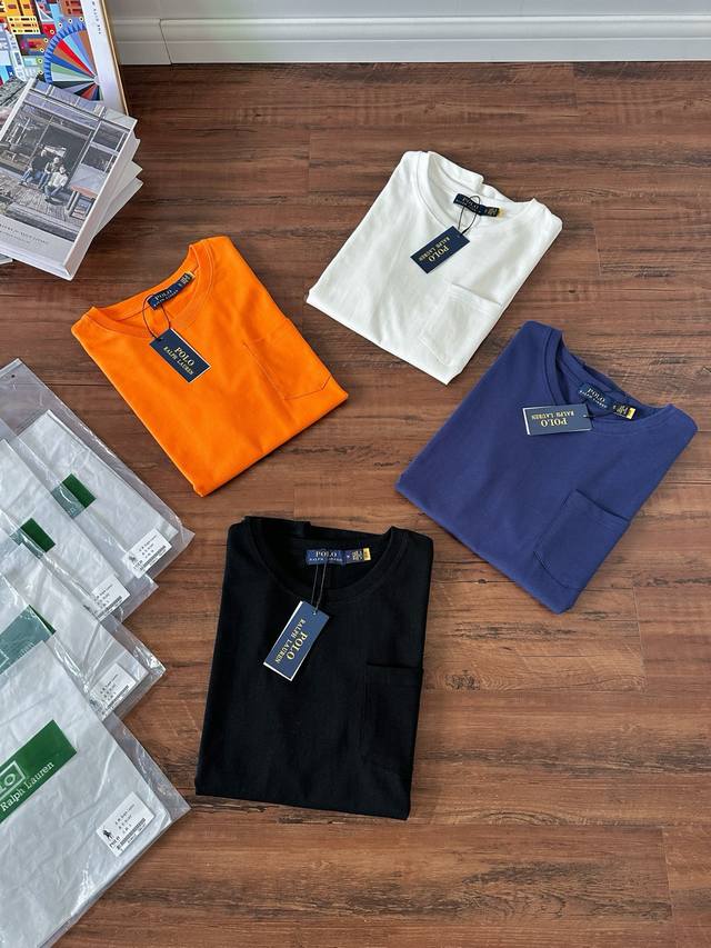 90【款号：Rl002】Ralph Lauren/拉夫劳伦25Ss新款口袋配下摆小马刺绣圆领短袖 颈部主标Logo有二维码标，可以扫码验证，并且细节熊标刺绣全部