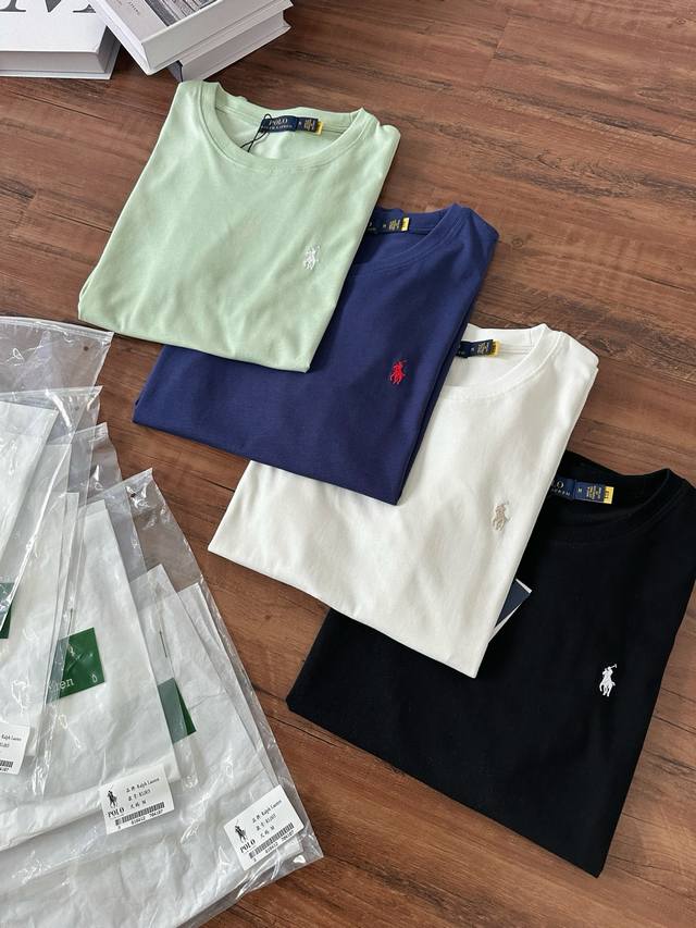 90【款号：Rl003】Ralph Lauren/拉夫劳伦25Ss新款口袋配下摆小马刺绣圆领短袖 颈部主标Logo有二维码标，可以扫码验证，并且细节马标刺绣全部