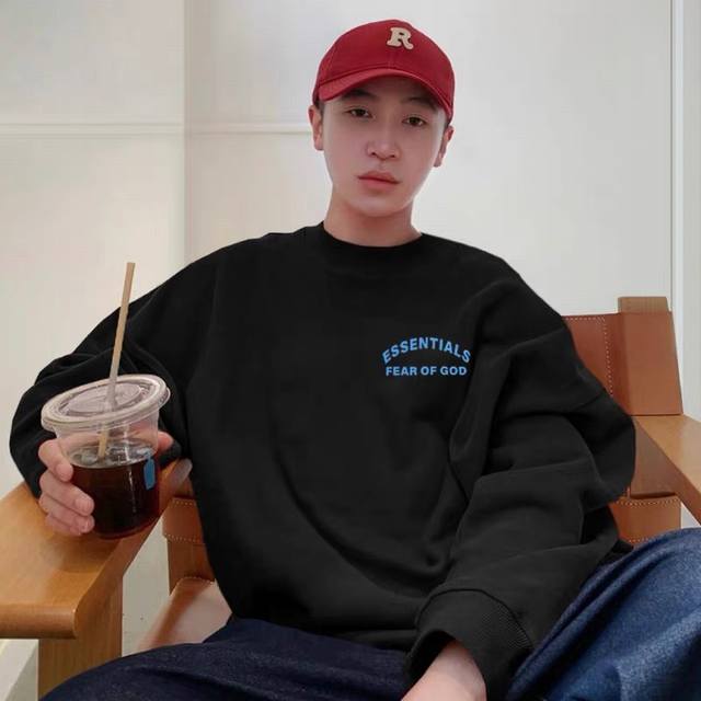 140Fog Fear Of God Essentials 24Fw最新硅胶植绒印花重磅高街圆领卫衣 情侣款 真顶级版本，超重工好货，原黑袋包装，支持随意对比Z