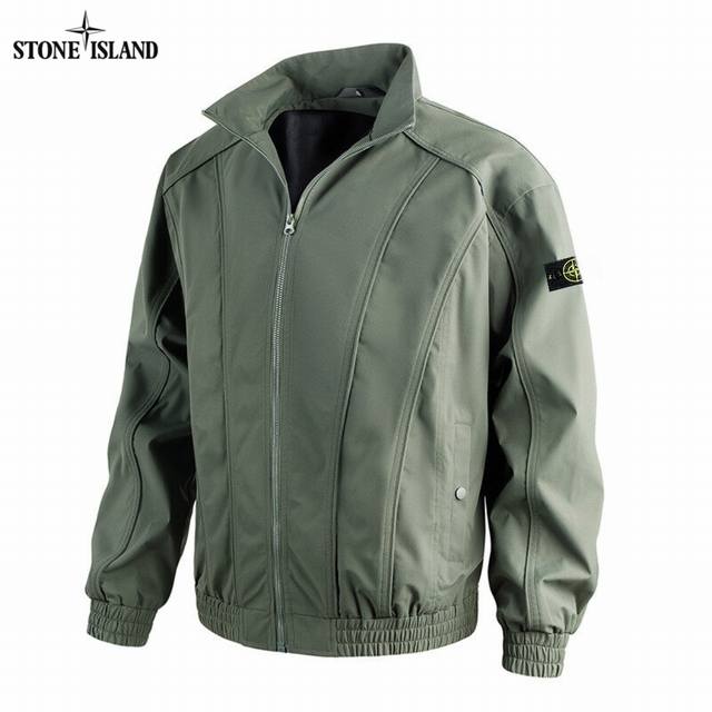 170石头岛Stone Island2025早春新款，男女同款立领休闲帅气雪尼尔面料工装夹克，男士百搭外套上衣！ 颜色:黑色，灰色，米白色，姜黄色，军绿色，藏青