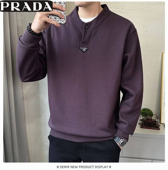 140普拉达Prada春季新款，男女同款美系个性亨利领单扣百搭休闲卫衣，男士潮流时尚打底衫上衣！ 尺码:M-4Xl