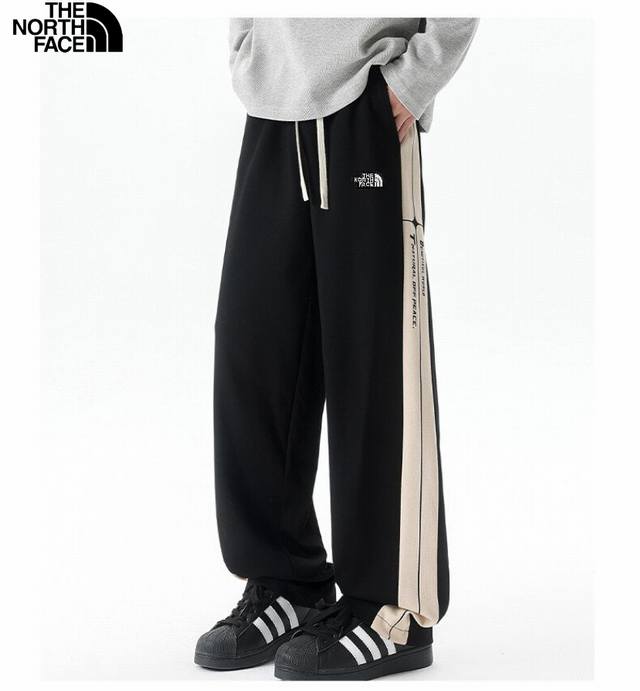 120-北面The North Face春季新款，男女同款侧边拼接显瘦高腰直筒裤，百搭潮牌宽松阔腿裤，休闲裤卫裤！ 颜色:黑色，灰色，米白色 尺码:M-3Xl