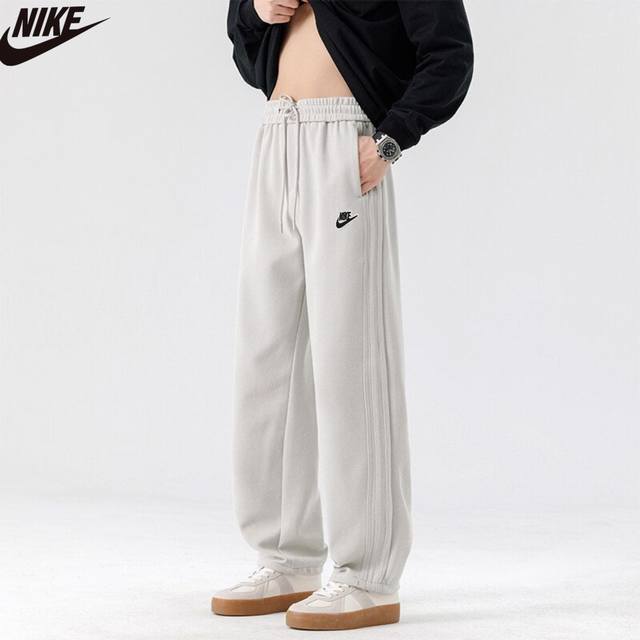 160耐克Nike春季新款，男女同款松紧腰百搭显瘦高品质卫裤，男士经典款休闲裤直筒裤！ 颜色:黑色，灰色，米白色 尺码:M-4Xl