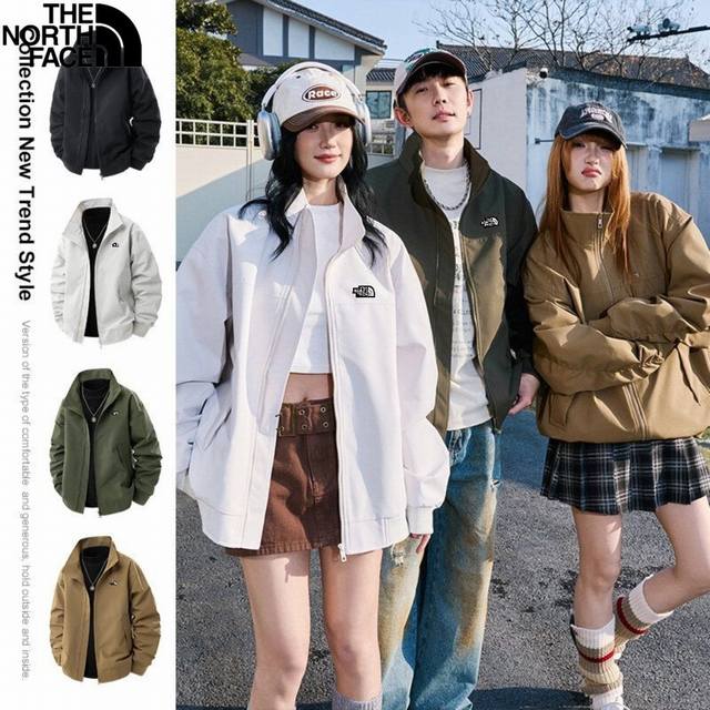 170北面The North Face春季新款，男女同款立领美式复古显瘦夹克男士机车高领外套，日系春秋季防风港风宽松落肩上衣！ 颜色:棕色，白色，军绿色，黑色
