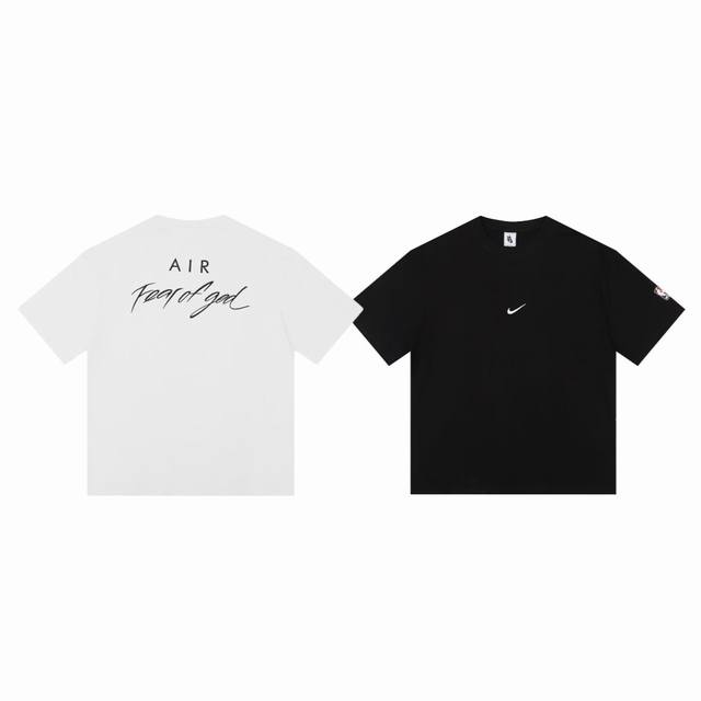 90 fear Of God Fog X Nike Air X Nba 三方假日联名款刺绣小标立体后背字母Logo印花圆领短袖T恤 color：白色 黑色 si