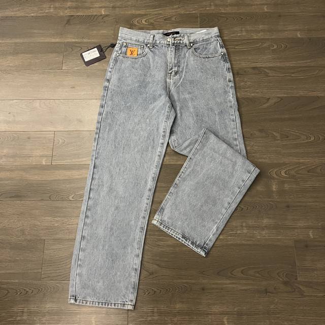 200 louis Vuitton Lv 路易威登25Ss 新款限量口袋金色金线大 Logo 字母刺绣水洗情侣牛仔裤休闲直筒裤-顶级原单版本 color：水洗蓝