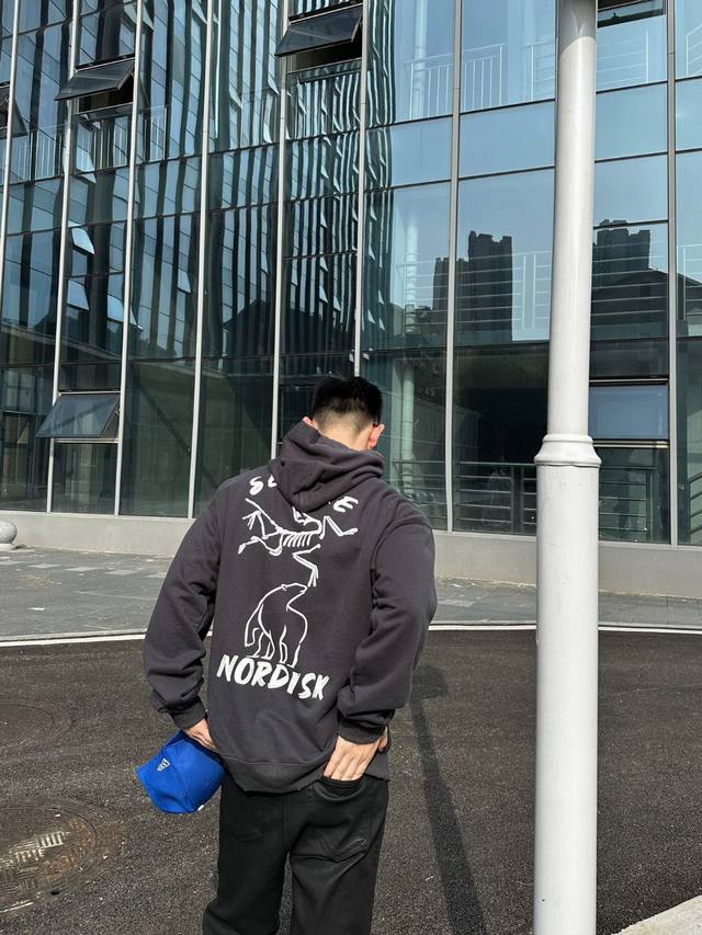 200 咨询图 arc X Sirrus Ls Henley 水洗刺绣环保北极熊做旧套头连帽卫衣帽衫