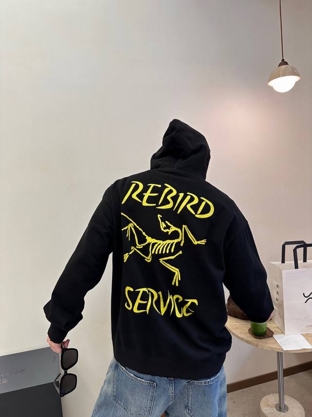 200 咨询图 arc X Sirrus Ls Henley 水洗刺绣草写字母做旧套头连帽卫衣帽衫