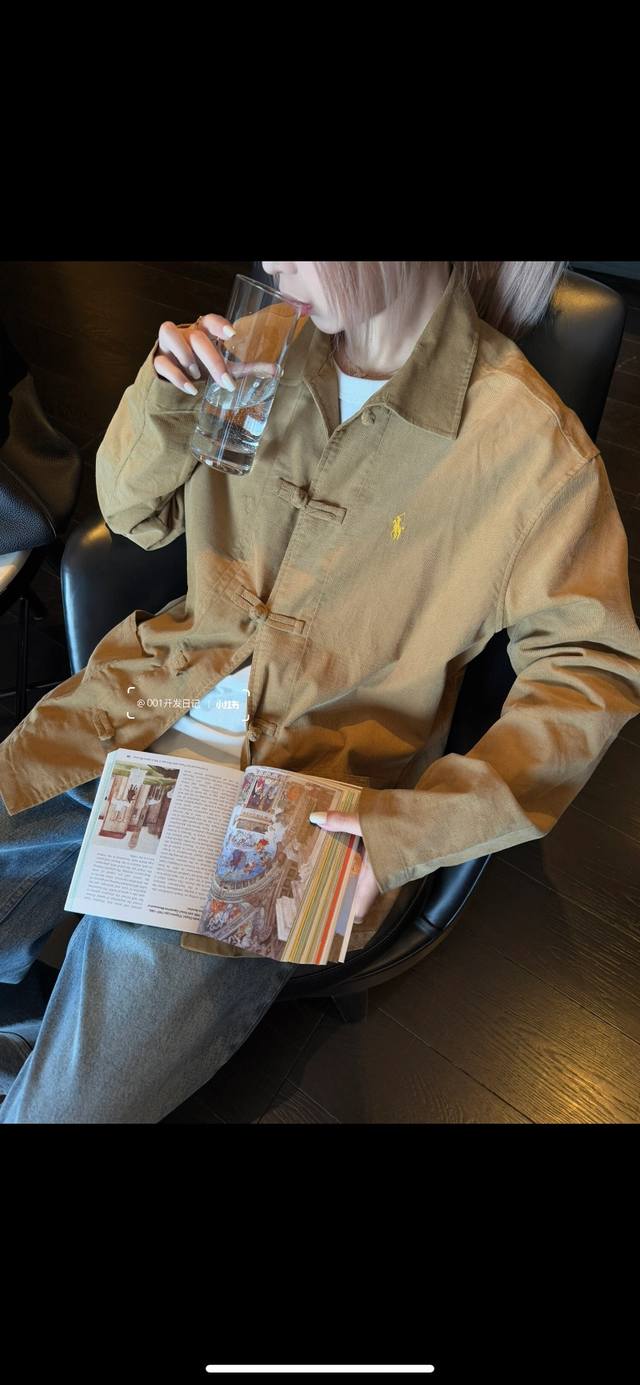 上新160 模特图＃ ralph Lauren 25早春新年棉质盘扣 细棱纹灯芯绒衬衫 新国风中式衬衫 穿上就把贵气焊死在身上了 颜色 黑色 卡其 尺码S-Xl
