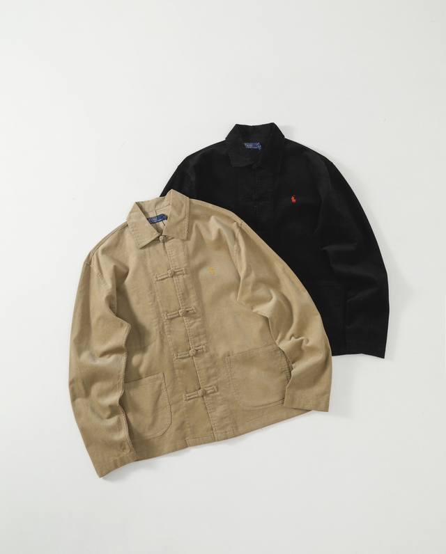 上新160 细节图 ralph Lauren 25早春新年棉质盘扣 细棱纹灯芯绒衬衫 新国风中式衬衫 穿上就把贵气焊死在身上了 颜色 黑色 卡其 尺码S-Xl