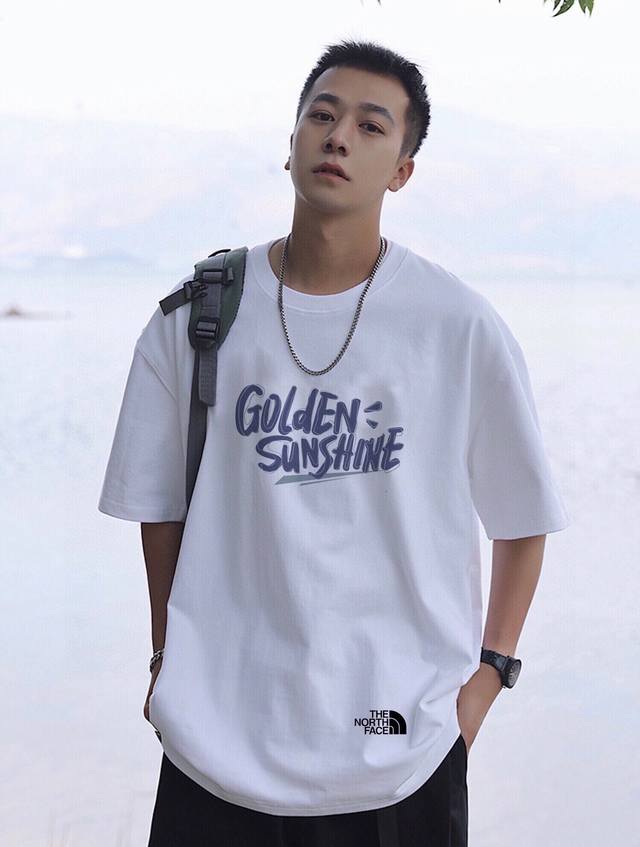 80包邮 【260G重磅纯棉】北面 The North Face 美式复古 Golden Sunshine 金色阳光 宽松休闲短袖T恤 男女同款 情侣款 面料工