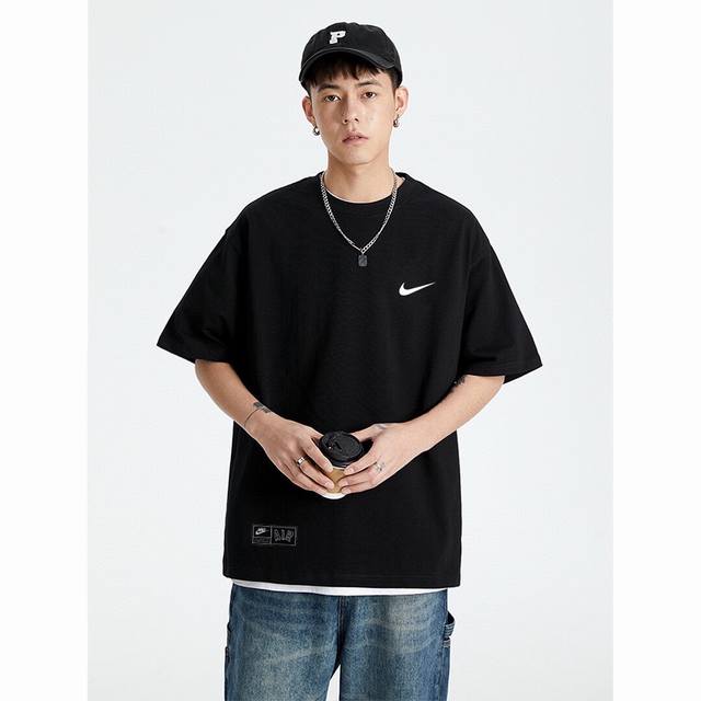 80包邮 【260G重磅纯棉】Nike 耐克 美式复古 贴标简约 复古时尚 短袖T恤 男女同款 半袖 情侣款 面料工艺： 1.260G重磅纯棉，100%棉，恰到
