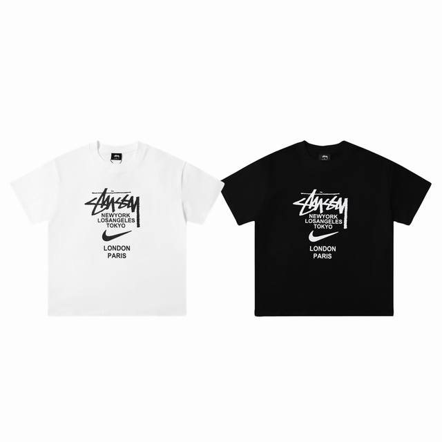 90包邮 stussy X Nike 斯图西耐克联名款24Ss字母Logo印花 圆领短袖T恤-市场最高品质 color：白色 黑色 size：S M L Xl